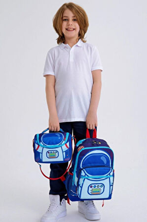 Coral High Kids Saks Mavi Astronot Desenli 3’lü Okul Çanta Seti - Erkek Çocuk