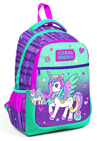 Coral High Kids Mor Su Yeşili Unicorn Desenli 3’lü Okul Çanta Seti - Kız Çocuk
