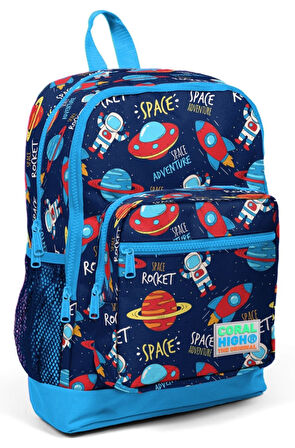 Coral High Kids Lacivert Mavi Uzay Desenli 3’lü Okul Çanta Seti - Erkek Çocuk