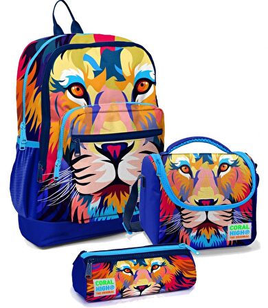 Coral High İlkokul Çantası Seti  Lacivert Aslan - Erkek Çocuk