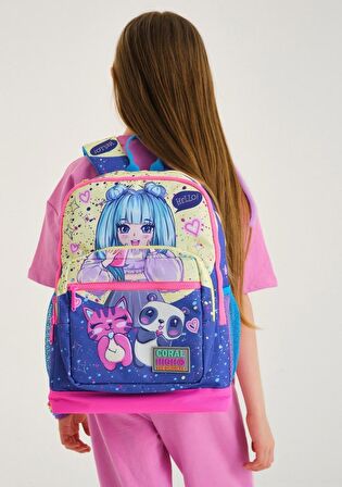 Coral High İlkokul Çantası Seti  Mor Pembe Anime - Kız Çocuk