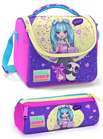 Coral High İlkokul Çantası Seti  Mor Pembe Anime - Kız Çocuk