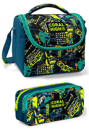 Coral High Üç Gözlü İlkokul Sırt Çantası Seti Yeşil Yazılı Erkek Çocuk