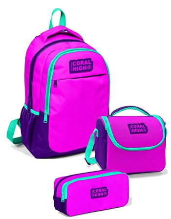Coral High İlkokul Çanta Takımı Pembe Mor Kız Çocuk Okul Çantası Seti