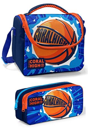 Coral High İlkokul Çanta Takımı Lacivert Turuncu Basketbol  - Erkek Çocuk Okul Çantası Seti