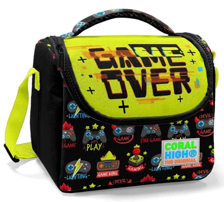 Coral High Okul Çantası ve Termal Beslenme Çanta Seti - Kız Çocuk Game Over USB ve AUX Çıkışlı