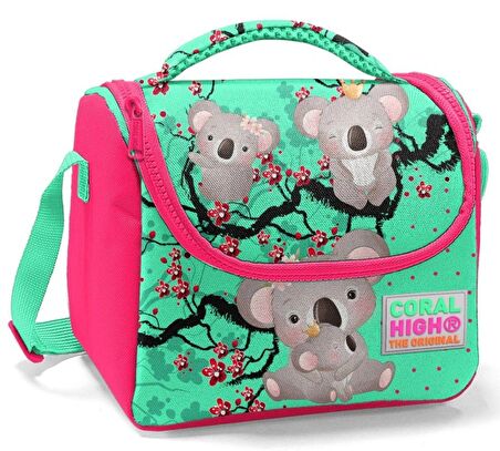 Coral High Okul Çantası ve Beslenme Çantası Seti - Kız Çocuk Yeşil Koala - USB Soketli