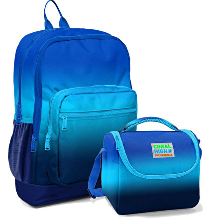 Coral High Erkek Çocuk İlkokul Okul Sırt Çantası ve Beslenme Çanta Seti - Lacivert Mavi Gradyan