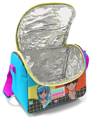 Coral High Mavi Pembe Anime Okul Sırt ve Beslenme Çantası Seti - Kız Çocuk - Dört Bölmeli