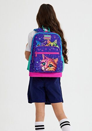 Coral High Mor Kedi Okul Sırt ve Beslenme Çantası Seti - Kız Çocuk - Dört Bölmeli