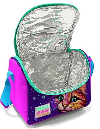 Coral High Mor Kedi Okul Sırt ve Beslenme Çantası Seti - Kız Çocuk - Dört Bölmeli