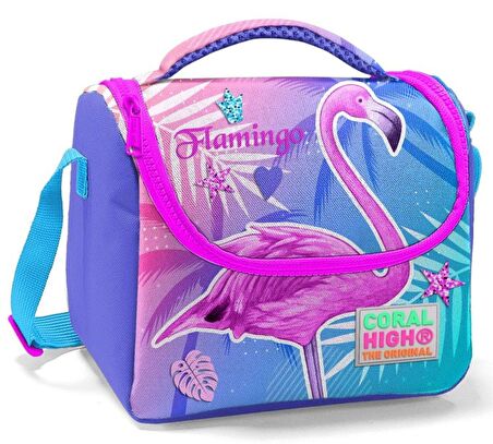 Coral High Pembe Mor Flamingo Kız Çocuk İlköğretim Okul Sırt Çantası ve Beslenme Çanta Seti