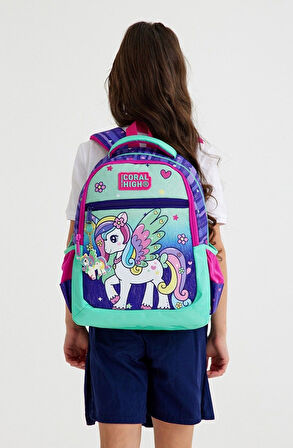Coral High Okul Sırt ve Beslenme Çantası Seti - Kız Çocuk Yeşil Mor Pegasus