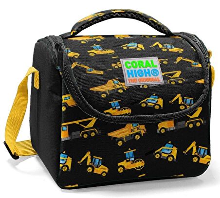 Coral High Sırt Çantası ve Beslenme Çantası Seti Siyah İş Makineleri Erkek Çocuk