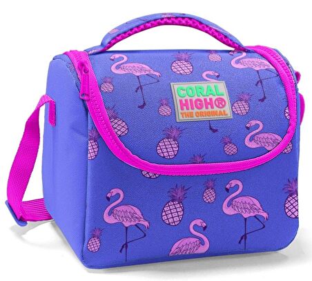 Coral High Okul Çantası ve Beslenme Çantası Seti - Kız Çocuk Mor Flamingo - USB Soketli