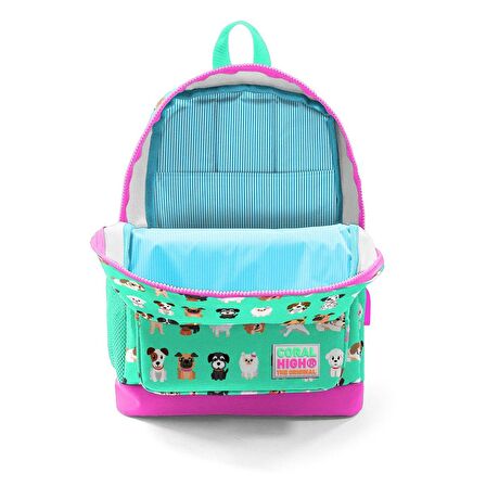 Coral High Okul Çantası ve Beslenme Çantası Seti - Kız Çocuk Yeşil Pembe Köpek - USB Soketli