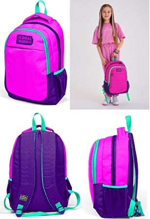 Coral High Pembe Mor Kız Çocuk Sırt Çantası ve Beslenme Seti