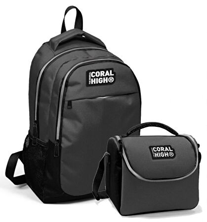 Coral High Okul Sırt Çantası ve Beslenme Çantası Erkek Çocuk Siyah Gri