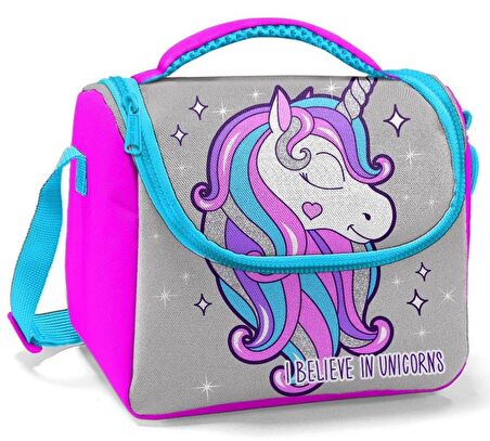 Coral High Okul Sırt Çantası ve Beslenme Çantası Kız Çocuk Gri Unicorn