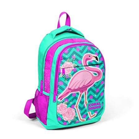 Coral High Okul Sırt Çantası ve Beslenme Çantası Kız Çocuk Yeşil Flamingo