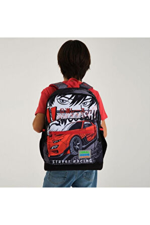 Coral High Kids Siyah Kırmızı Anime Araba Desenli 2'li Okul Çanta Seti - Erkek Çocuk
