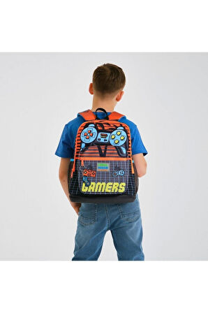 Coral High Kids Gri Turuncu Gamer Desenli 2'li Okul Çanta Seti - Erkek Çocuk