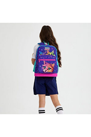 Coral High Kids Mor Pembe Kedi Desenli 2'li Okul Çanta Seti - Kız Çocuk