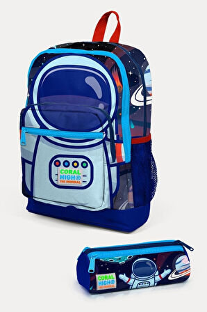 Coral High Kids Saks Mavi Astronot Desenli 2'li Okul Çanta Seti - Erkek Çocuk