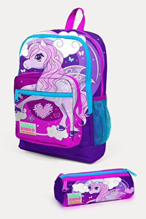 Coral High Kids Mor Pembe Unicorn Desenli 2'li Okul Çanta Seti - Kız Çocuk
