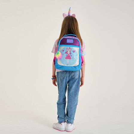 Coral High Simli ve Parlak Okul Çantası ve Beslenme Seti - Kız Çocuk Mavi Kız Peri