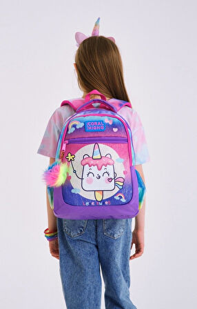 Coral High Okul Sırt ve Beslenme Çantası Seti - Kız Çocuk Mor Pembe Dondurma