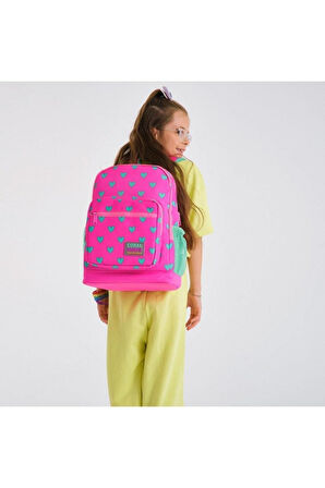 Coral High Kids Neon Pembe Su Yeşili Kalp Desenli 2'li Okul Çanta Seti - Kız Çocuk