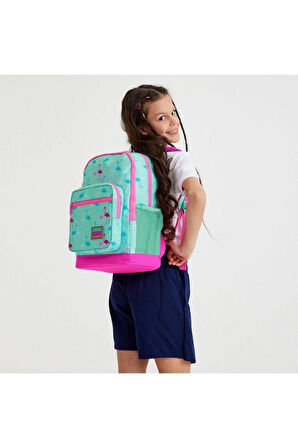 Coral High Kids Su Yeşili Neon Pembe Flamingo Desenli 2'li Okul Çanta Seti - Kız Çocuk