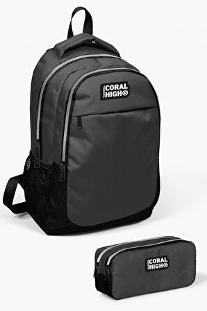 Coral High Koyu Gri Siyah 2'li Okul Çanta Seti - Erkek Çocuk