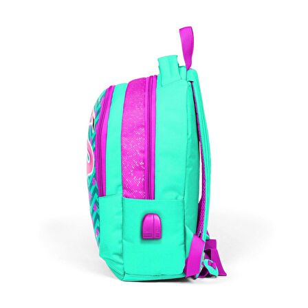 Coral High Okul Sırt Çantası ve Beslenme Çantası Seti - Kız Çocuk Pembe Flamingo - USB Soketli