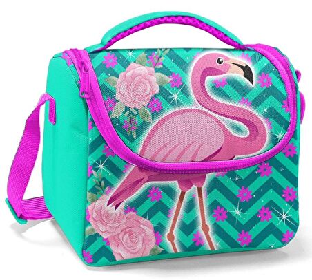 Coral High Okul Sırt Çantası ve Beslenme Çantası Seti - Kız Çocuk Pembe Flamingo - USB Soketli