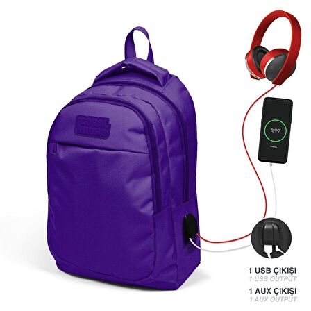 Coral High Okul ve Beslenme Çantası Seti - Kız Çocuk Mor - USB Soketli