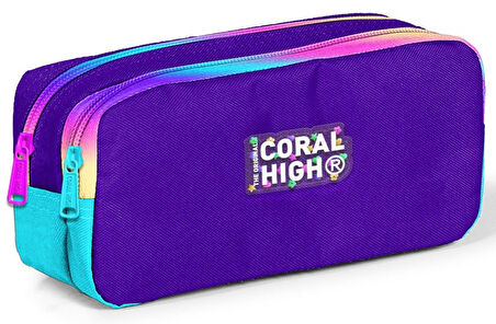 Coral High Rainbow Fermuarlı Mor Desenli Kız Çocuk Isı Yalıtımlı Beslenme Çantası ve Kalemlik Seti