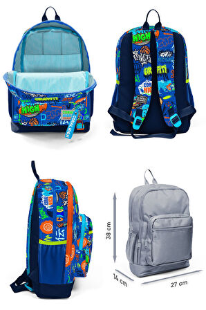 Coral High İlkokul Sırt Çantası ve Kalemlik Seti - Saks Grafiti - Erkek Çocuk