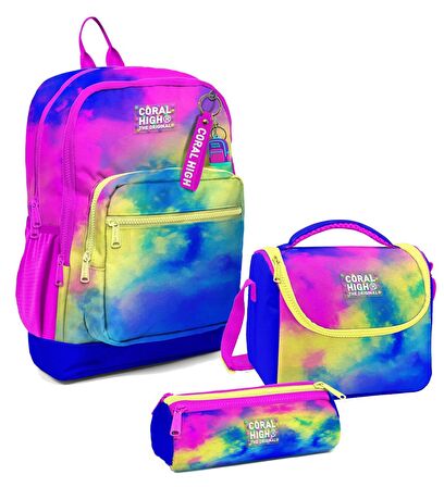 Coral High Kız Çocuk Üçlü İlkokul Okul Çanta Seti - Renkli Batik