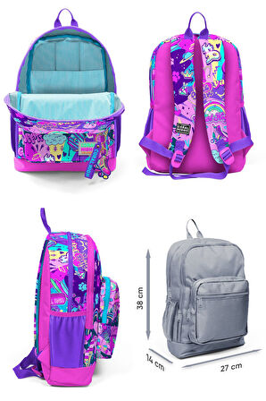 Coral High Dört Bölmeli Kız Çocuk Okul Sırt Çantası ve Beslenme Seti - Grafiti