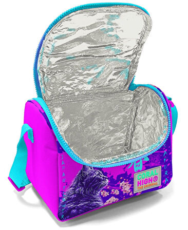 Coral High Dört Bölmeli Kız Çocuk Okul Sırt Çantası ve Beslenme Seti - Mor Pembe Anime Kedi