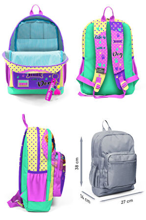 Coral High Dört Bölmeli Kız Çocuk Okul Sırt Çantası ve Beslenme Seti - Sarı Pembe Sevimli Köpek