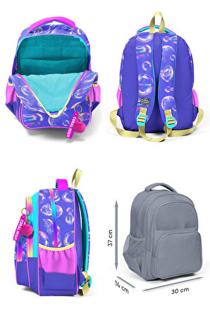 Coral High Lavanta Pembe Baloncuk Desenli Kız Çocuk Dörtlü Okul Çanta Seti - İlkokul ve Ortaokul İçin Uygun