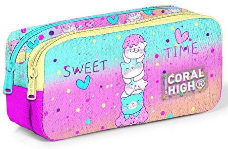 Coral High Renkli Dondurmalı Kedi Desenli Kız Çocuk Okul Beslenme Kalemlik ve Bel Çantası Seti - İlkokul İçin Uygun