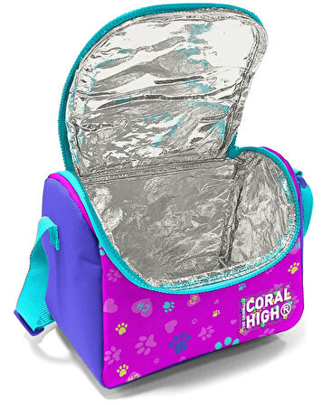 Coral High Kedi Köpek Desenli Kız Çocuk Okul Beslenme Kalemlik ve Bel Çantası Seti - İlkokul İçin Uygun