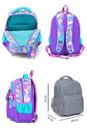 Coral High İlkokul Sırt Çantası ve Kalemlik Seti - Kız Çocuk - Mor Pembe Unicorn