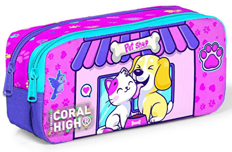 Coral High İlkokul Sırt Çantası ve Kalemlik Seti - Kız Çocuk - Kedi Köpek