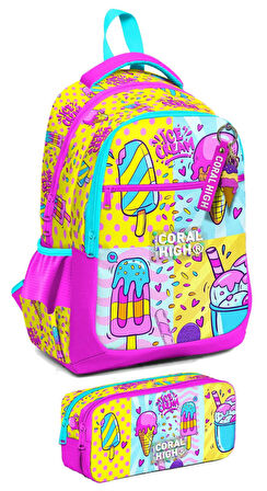 Coral High İlkokul Sırt Çantası ve Kalemlik Seti - Kız Çocuk - Mixed Dondurma