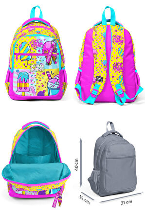 Coral High İlkokul Sırt Çantası ve Kalemlik Seti - Kız Çocuk - Mixed Dondurma